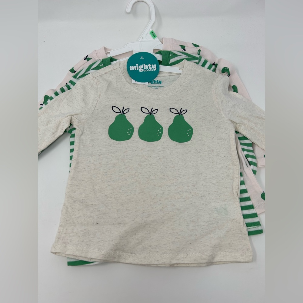 NWT Mighty Goods Baby 18M 3 Pack Green Pear Long Sleeve Tees